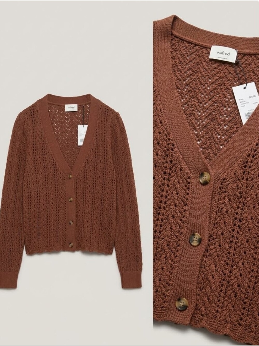 ARITZIA | Wilfred Reverence Cropped Cardigan Mocha Sorbet sz XL